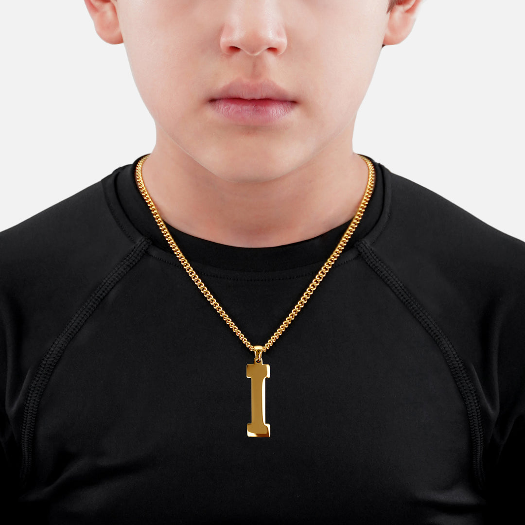 I Letter Pendant with Chain Kids Necklace - Gold Plated Stainless Steel