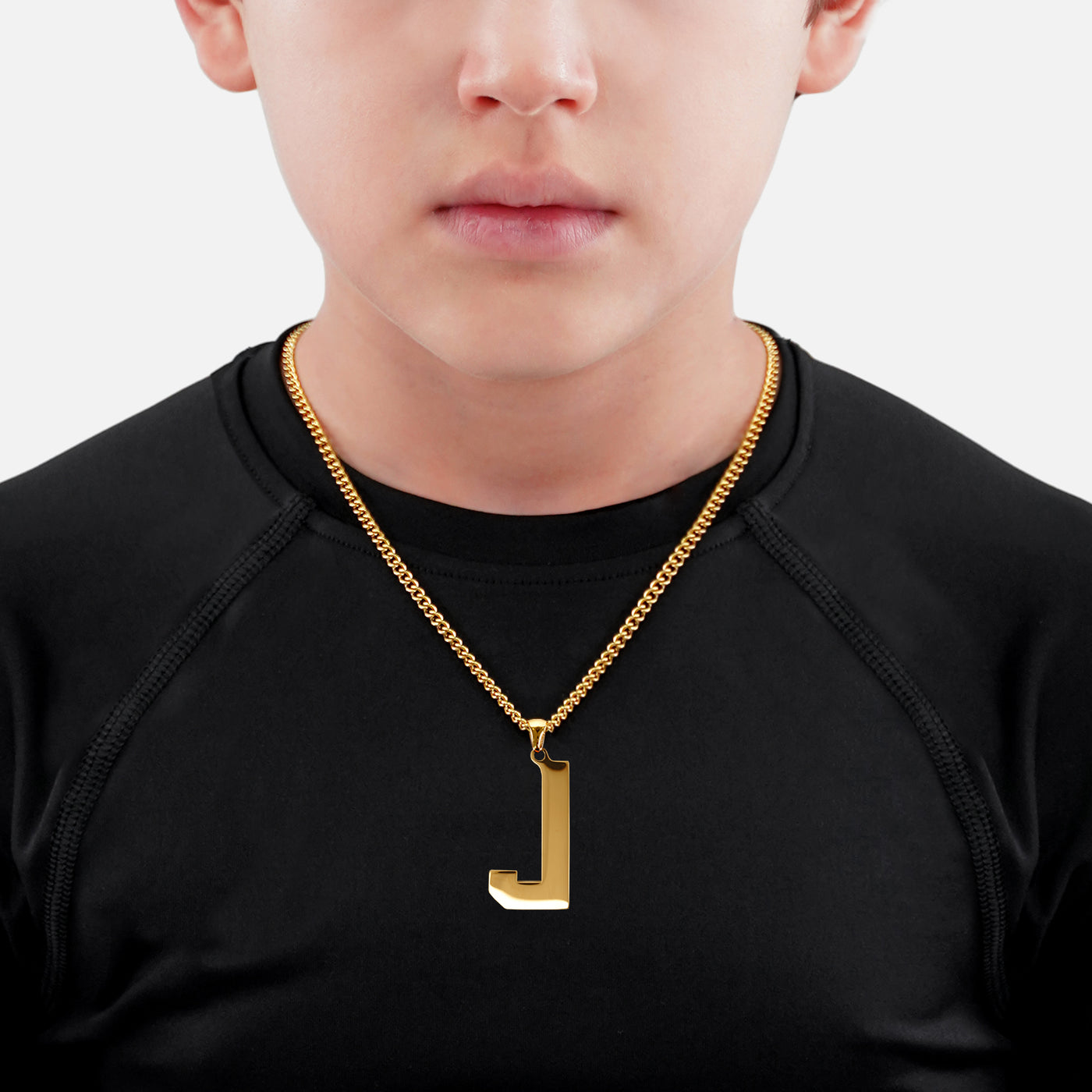 J Letter Pendant with Chain Kids Necklace - Gold Plated Stainless Steel