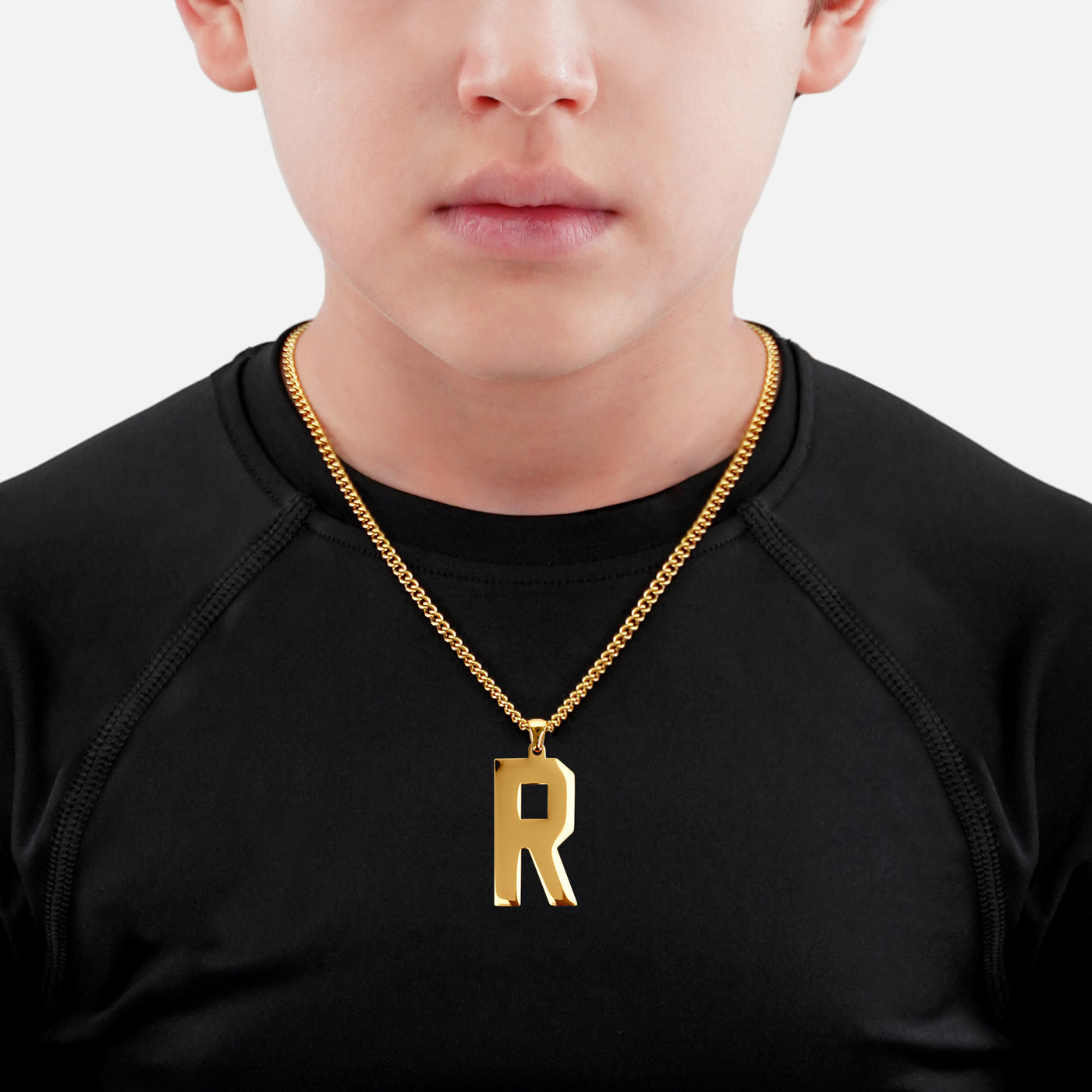 R Letter Pendant with Chain Kids Necklace - Gold Plated Stainless Steel