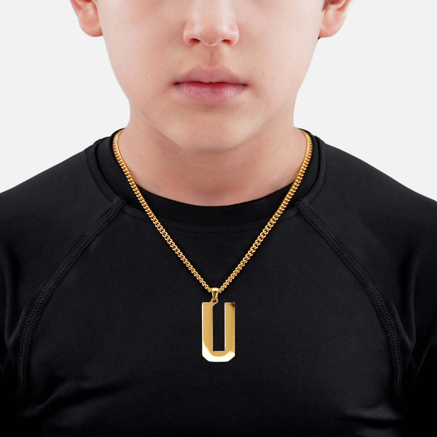 U Letter Pendant with Chain Kids Necklace - Gold Plated Stainless Steel