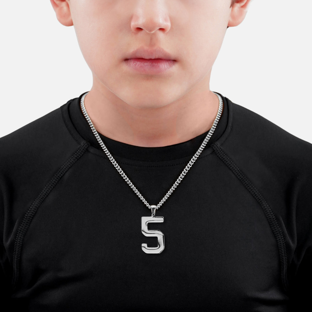 5 Number Pendant with Chain Kids Necklace - Stainless Steel