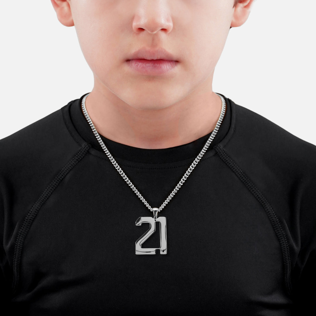 21 Number Pendant with Chain Kids Necklace - Stainless Steel