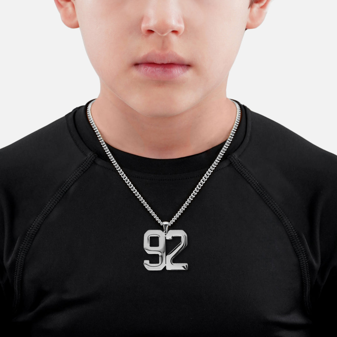 92 Number Pendant with Chain Kids Necklace - Stainless Steel