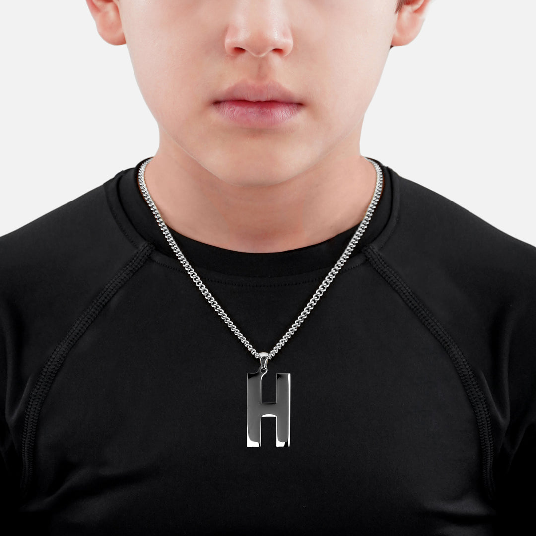 H Letter Pendant with Chain Kids Necklace - Stainless Steel