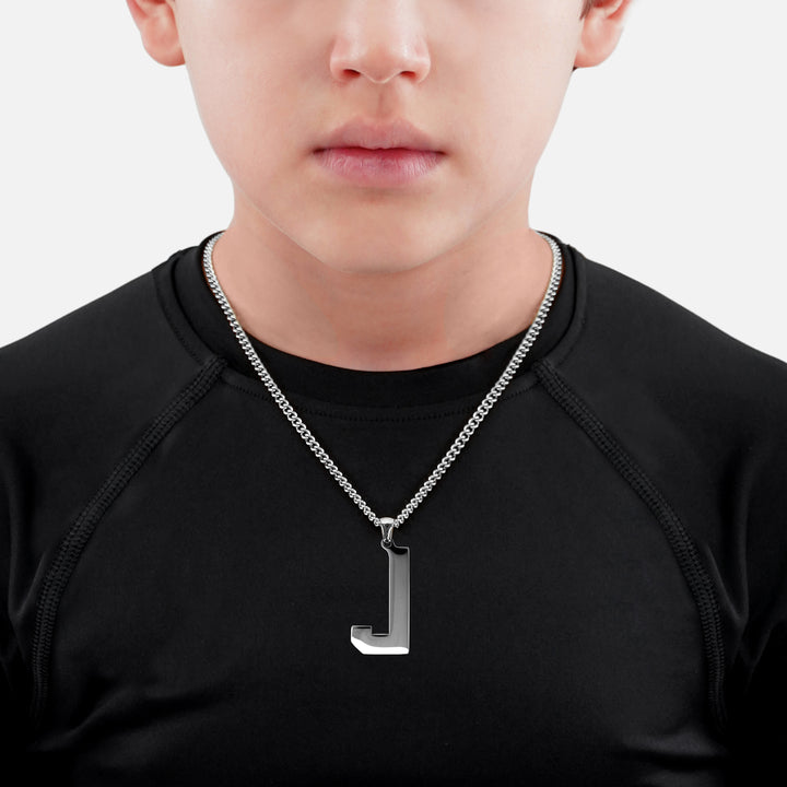 J Letter Pendant with Chain Kids Necklace - Stainless Steel