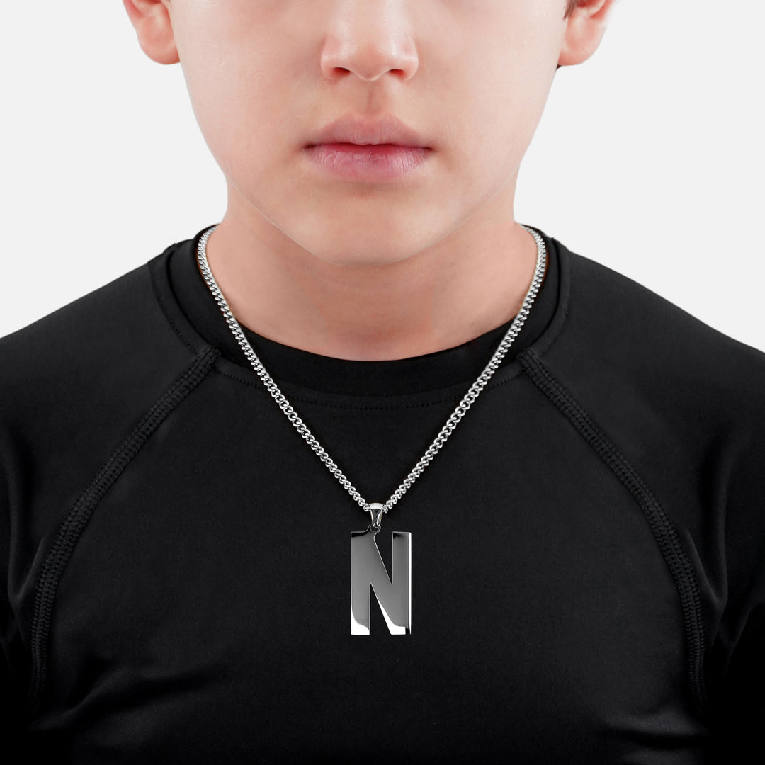 N Letter Pendant with Chain Kids Necklace - Stainless Steel