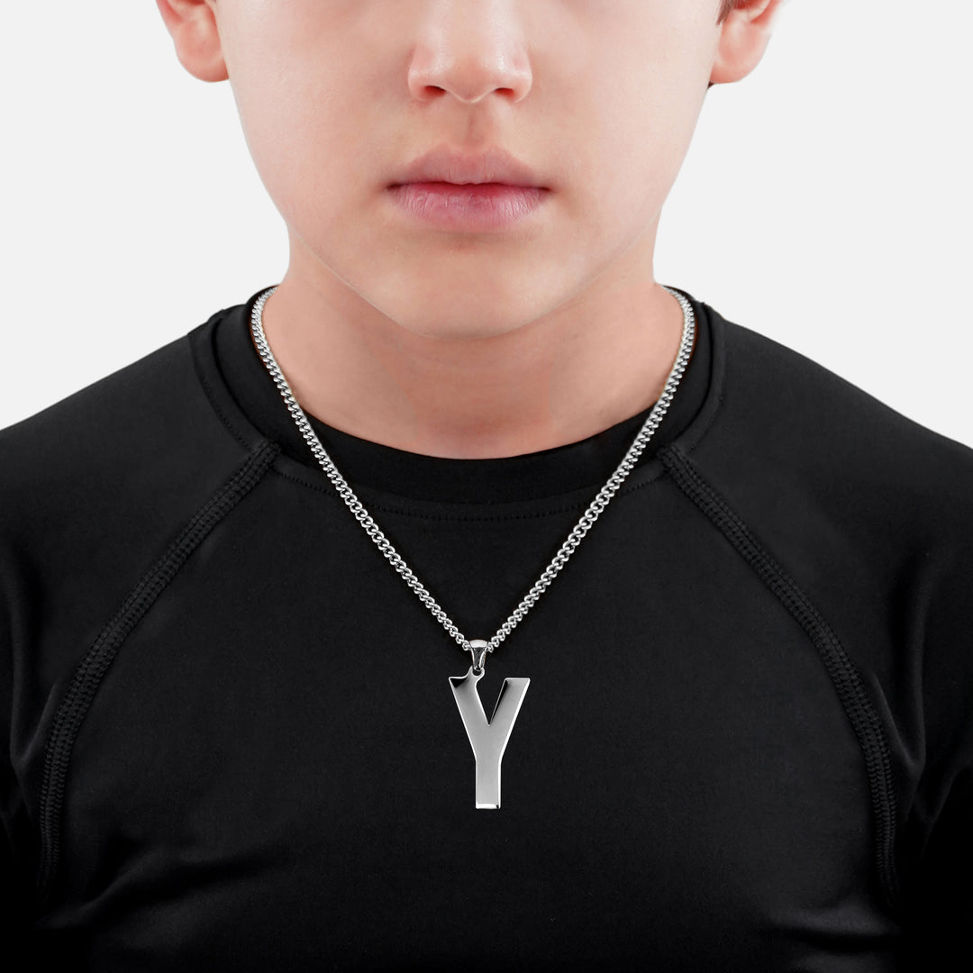 Y Letter Pendant with Chain Kids Necklace - Stainless Steel