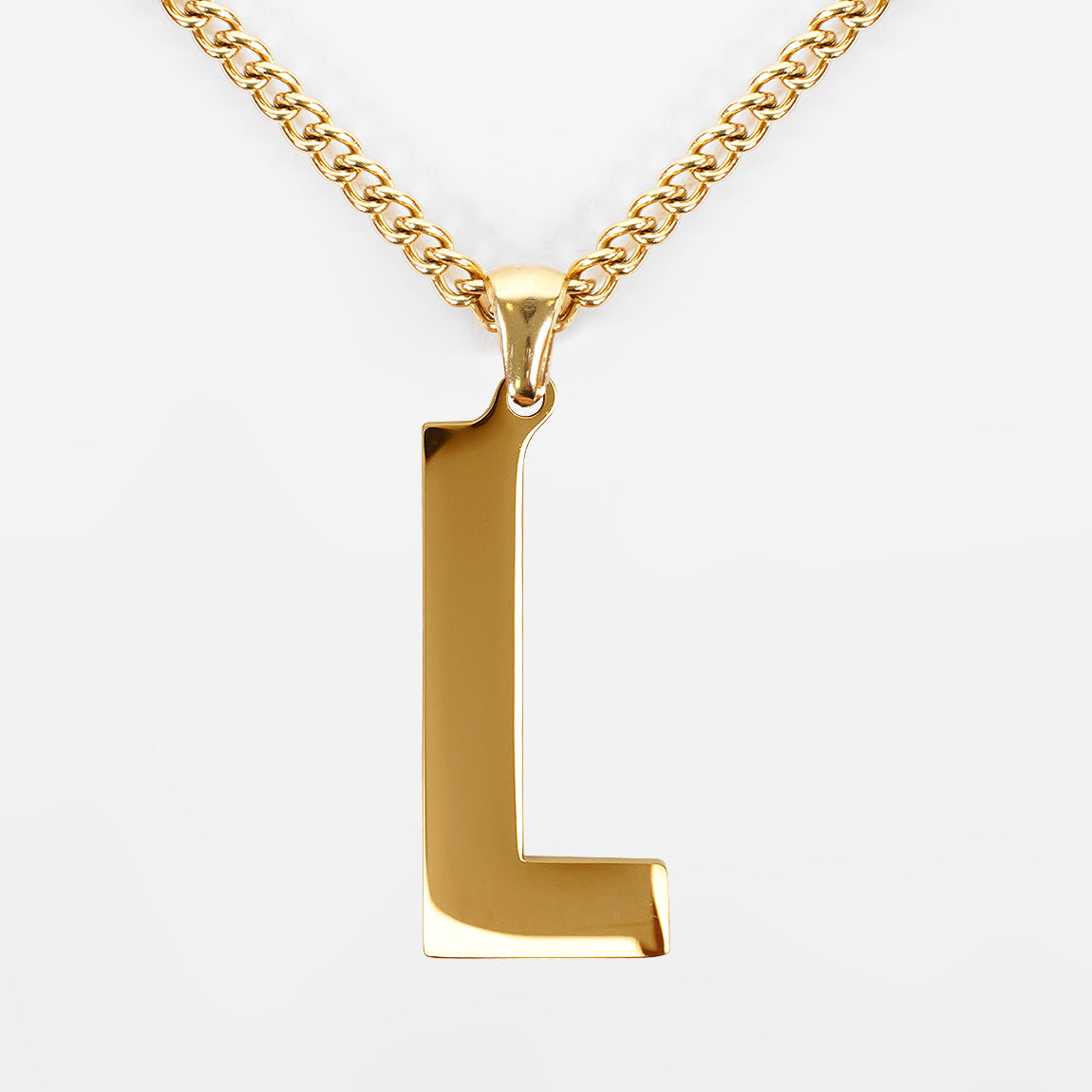 L Letter Pendant with Chain Necklace - Gold Plated Stainless Steel