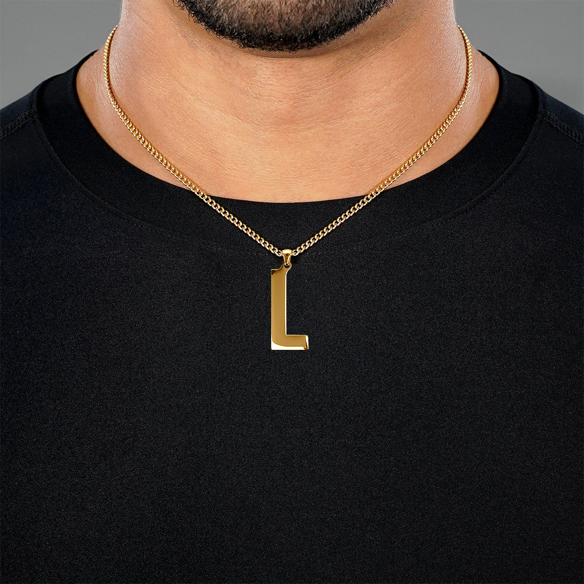 L Letter Pendant with Chain Necklace - Gold Plated Stainless Steel