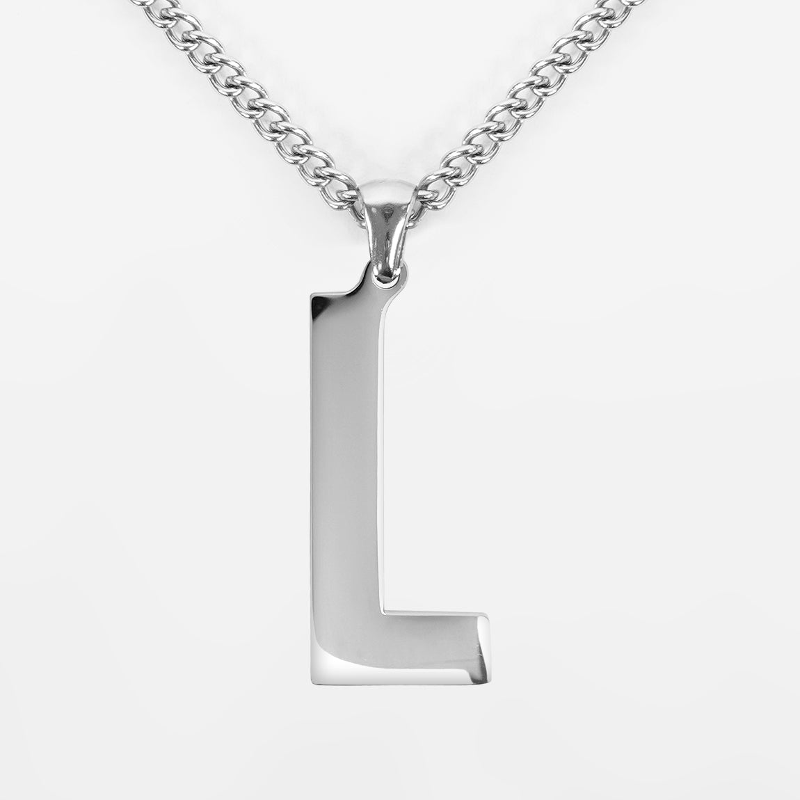 L Letter Pendant with Chain Necklace - Stainless Steel