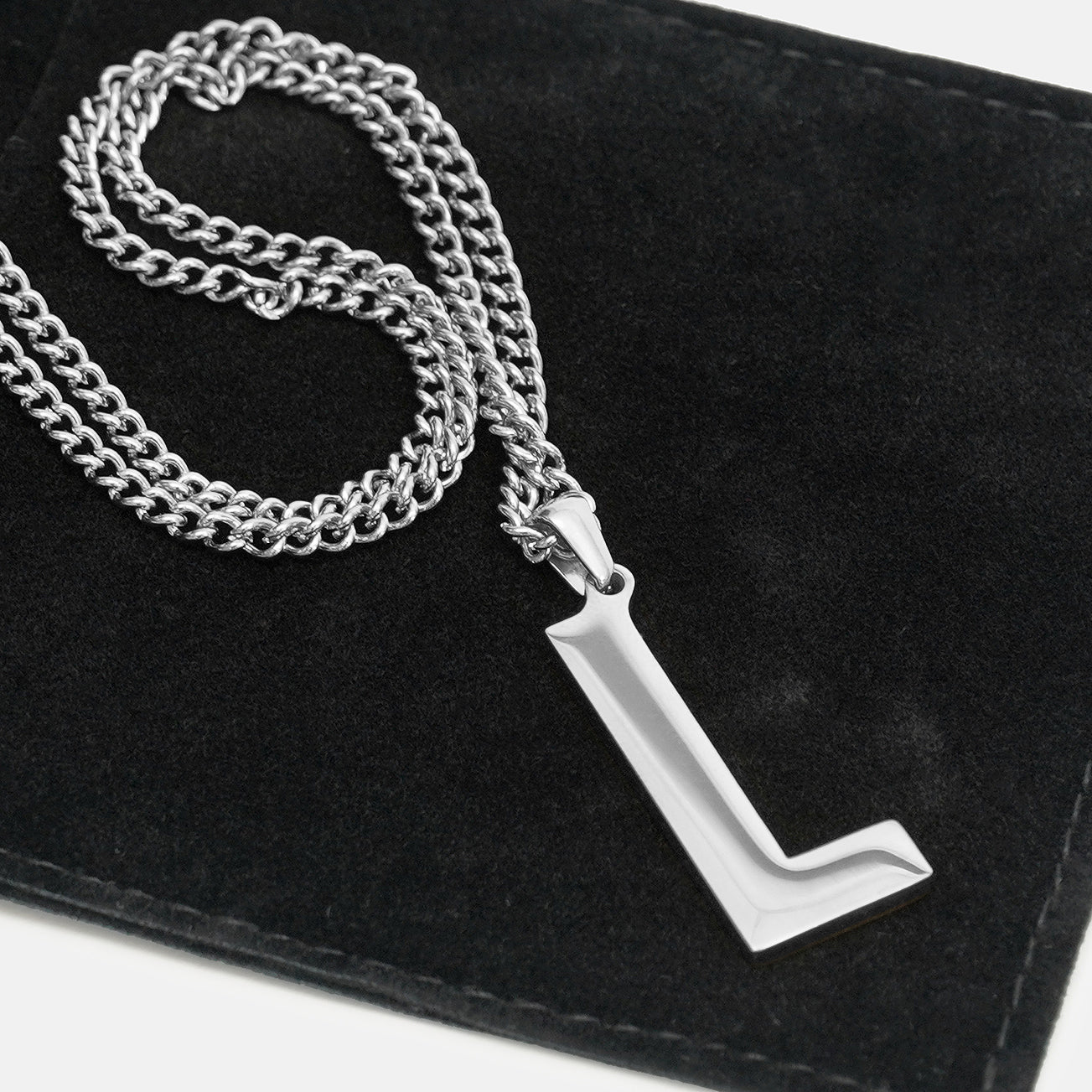 L Letter Pendant with Chain Kids Necklace - Stainless Steel