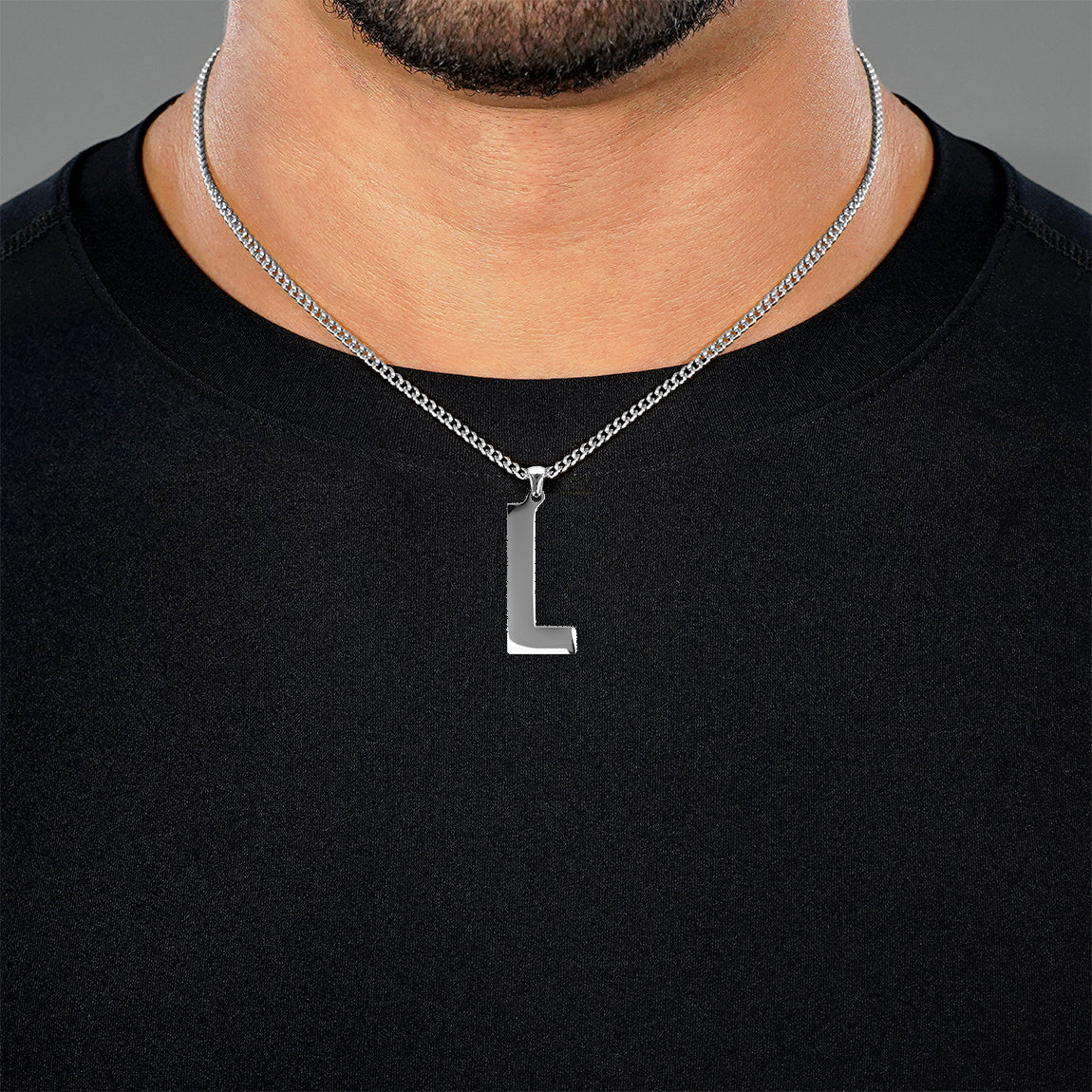 L Letter Pendant with Chain Necklace - Stainless Steel