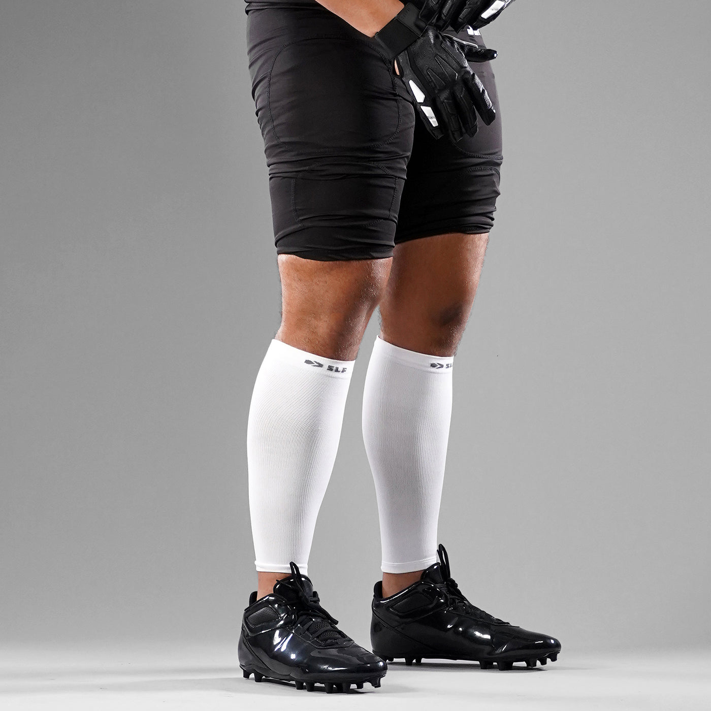 Lineman White Knitted Compression Calf Sleeves - Big