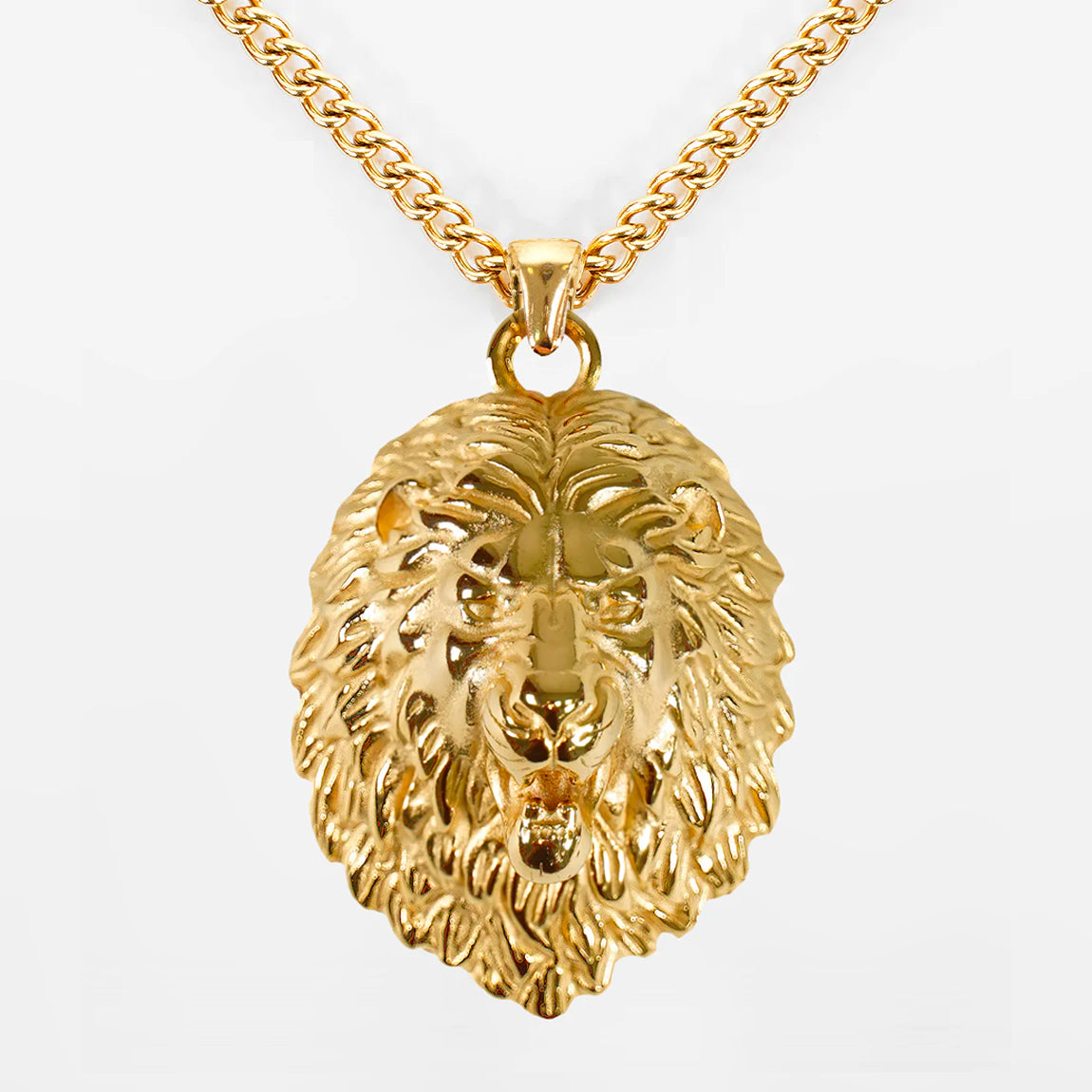 Lion Pendant with Chain Necklace - Gold Plated Stainless Steel