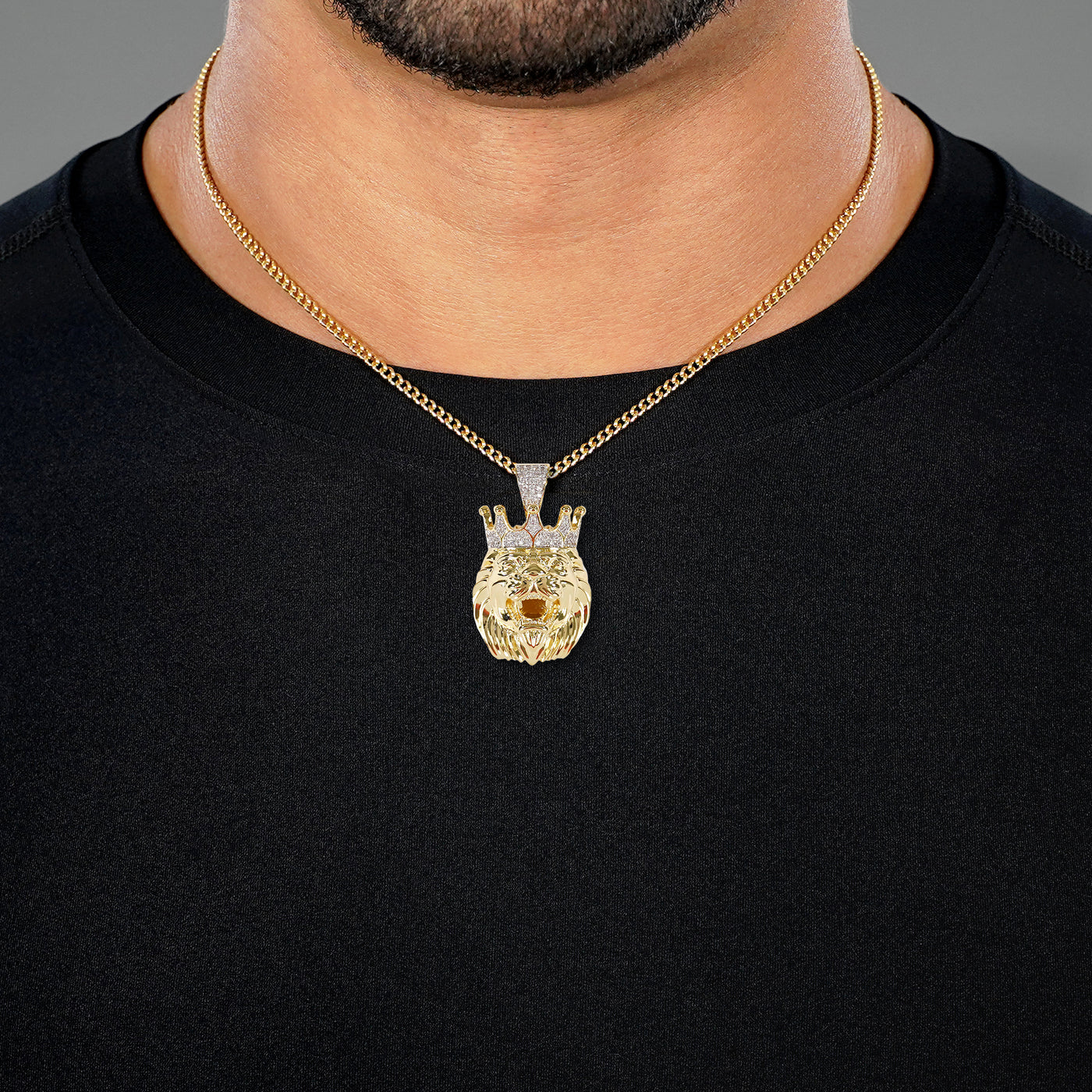 Lion King 1½" Pendant with Chain Necklace - Gold Plated Stainless Steel