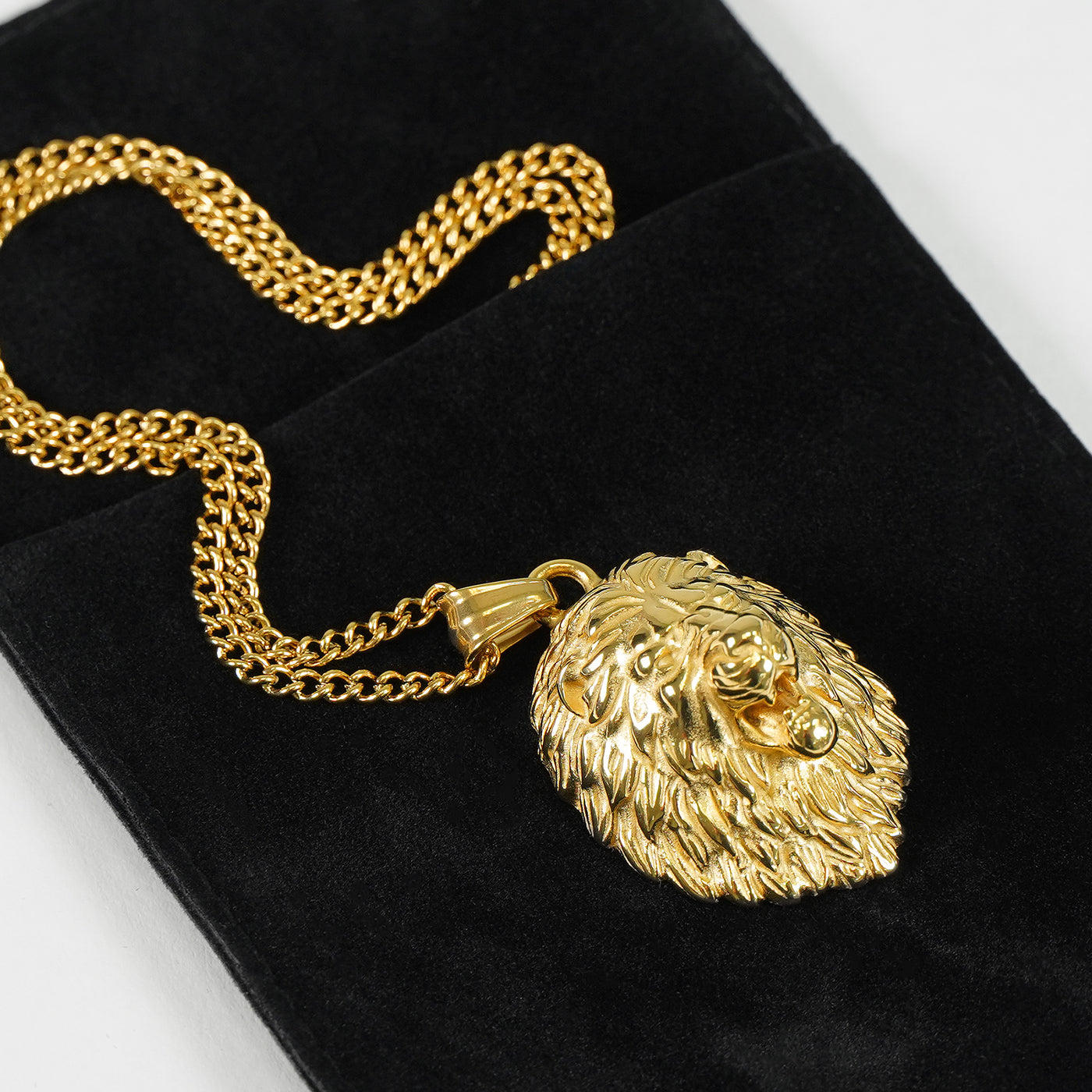 Lion Pendant with Chain Necklace - Gold Plated Stainless Steel