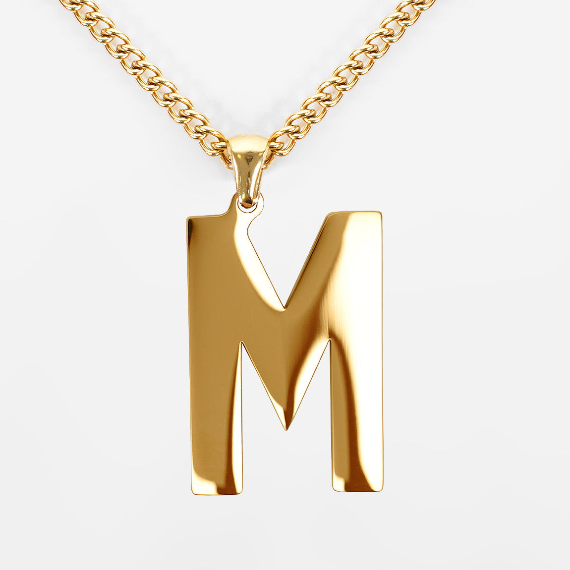 M Letter Pendant with Chain Kids Necklace - Gold Plated Stainless Steel