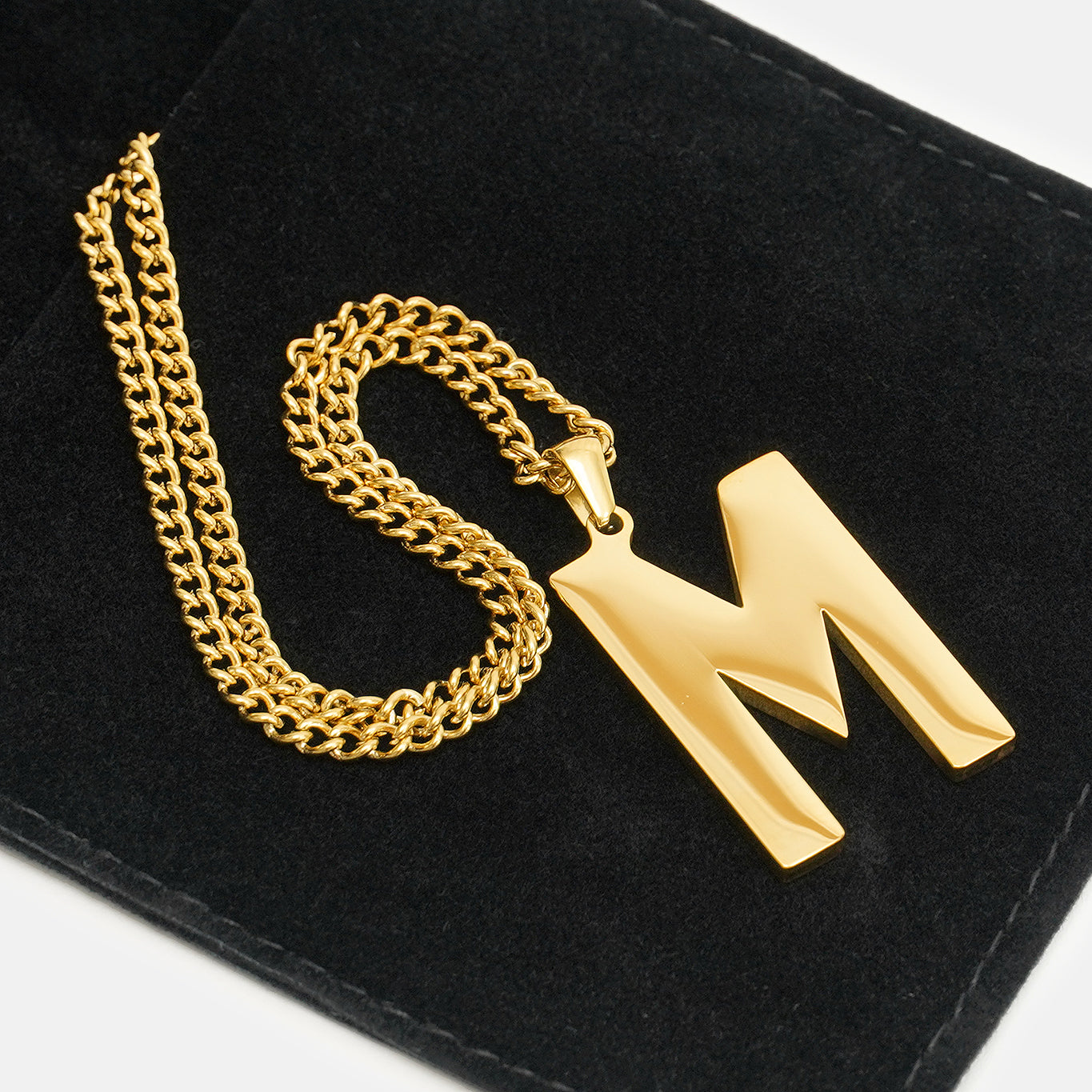 M Letter Pendant with Chain Kids Necklace - Gold Plated Stainless Steel