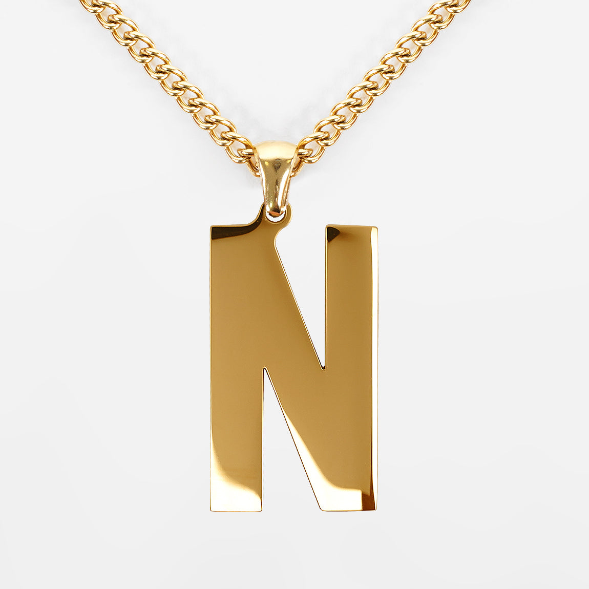 N Letter Pendant with Chain Necklace - Gold Plated Stainless Steel