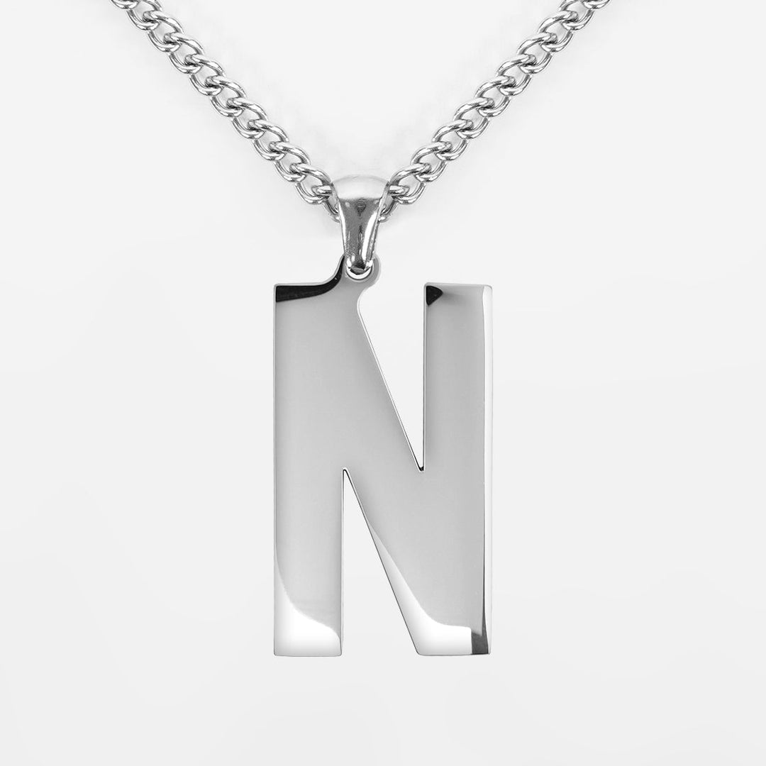 N Letter Pendant with Chain Kids Necklace - Stainless Steel