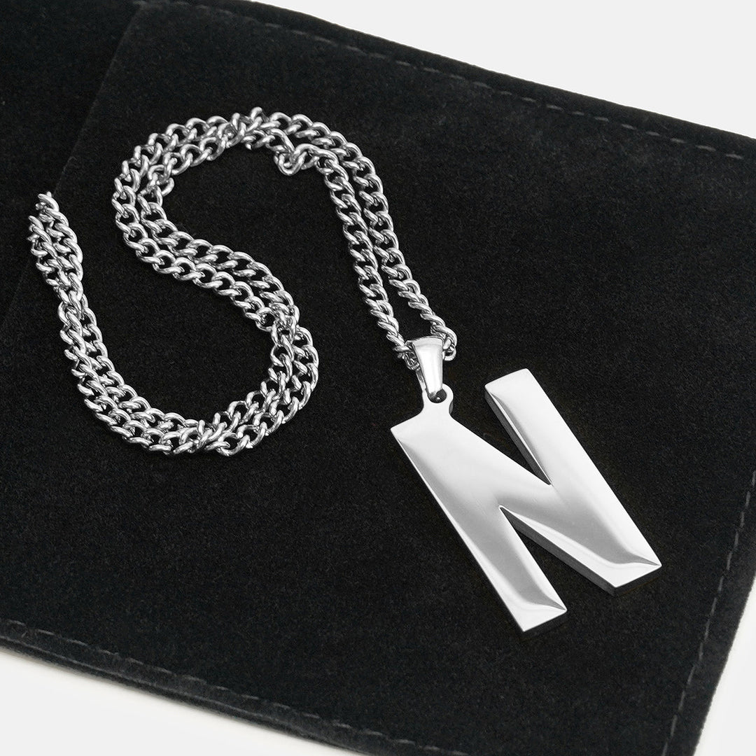 N Letter Pendant with Chain Kids Necklace - Stainless Steel