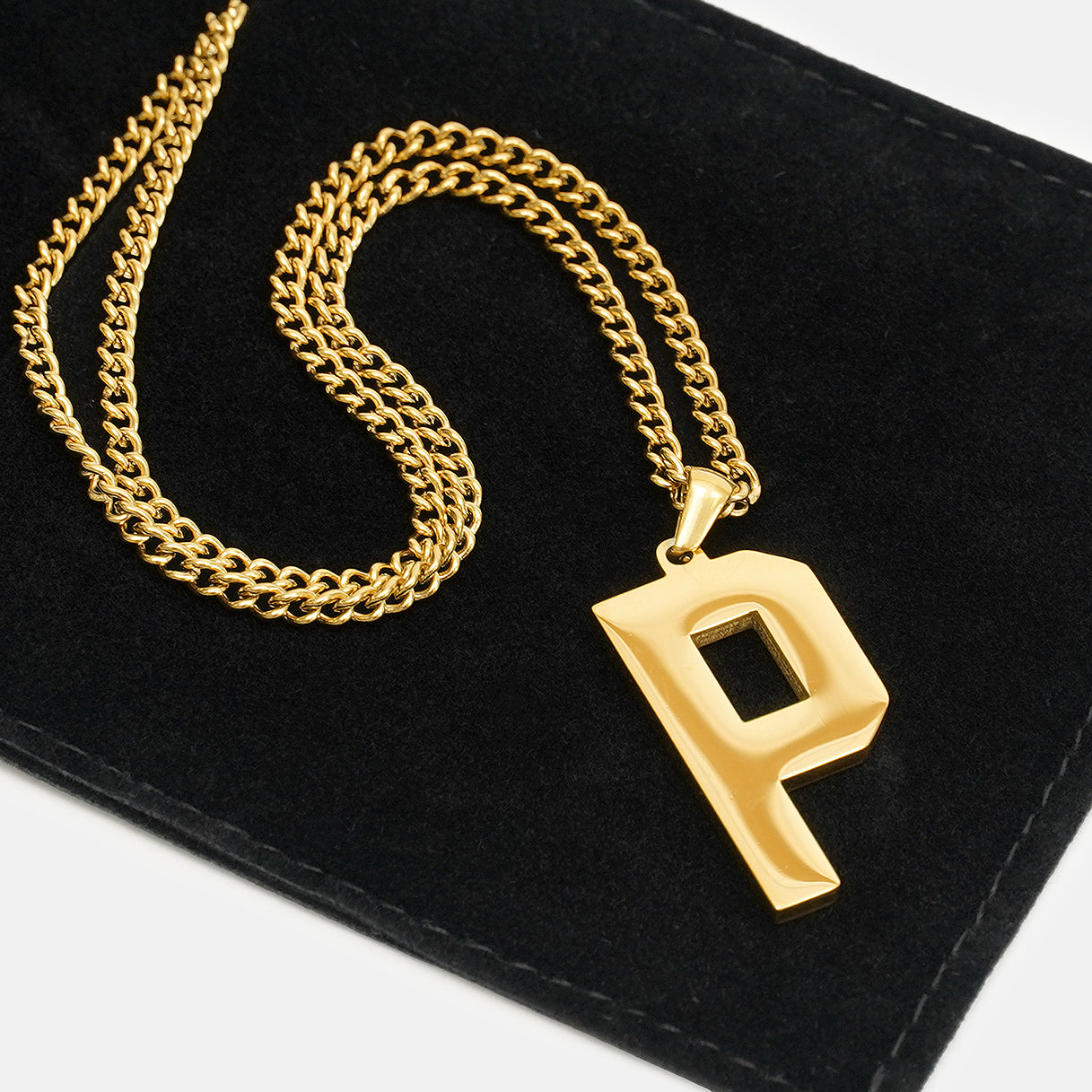 P Letter Pendant with Chain Kids Necklace - Gold Plated Stainless Steel