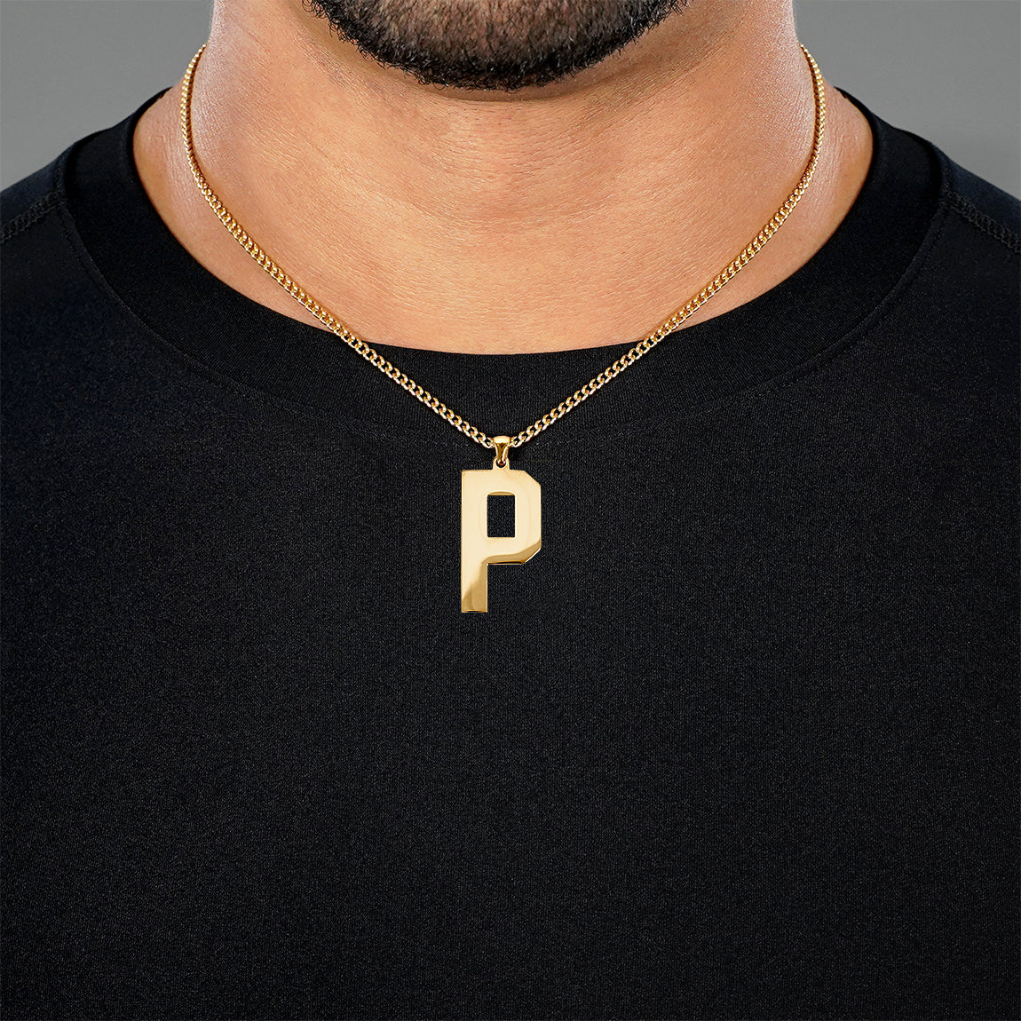P Letter Pendant with Chain Necklace - Gold Plated Stainless Steel