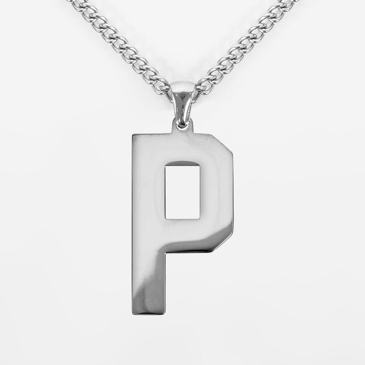 P Letter Pendant with Chain Kids Necklace - Stainless Steel