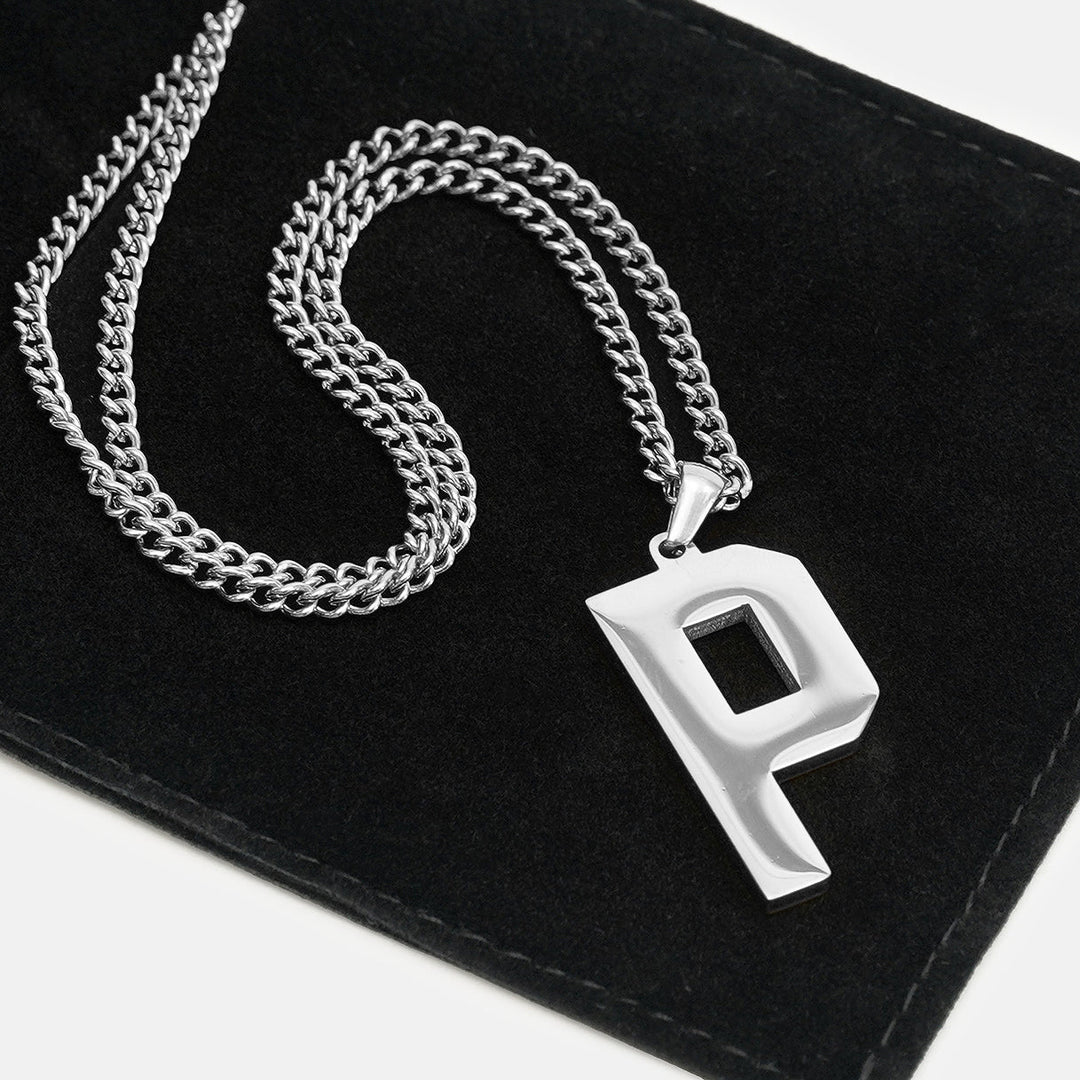 P Letter Pendant with Chain Kids Necklace - Stainless Steel
