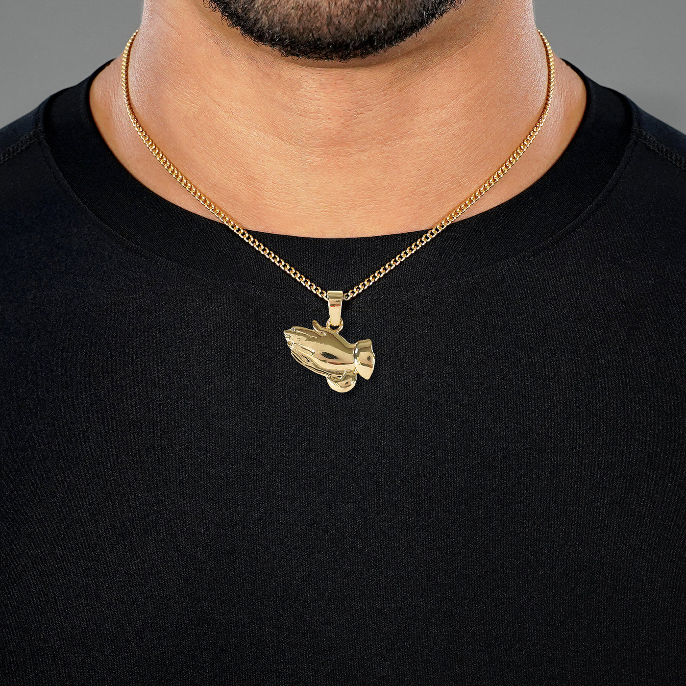 Praying Hands 1½" Pendant with Chain Necklace - Gold Plated Stainless Steel