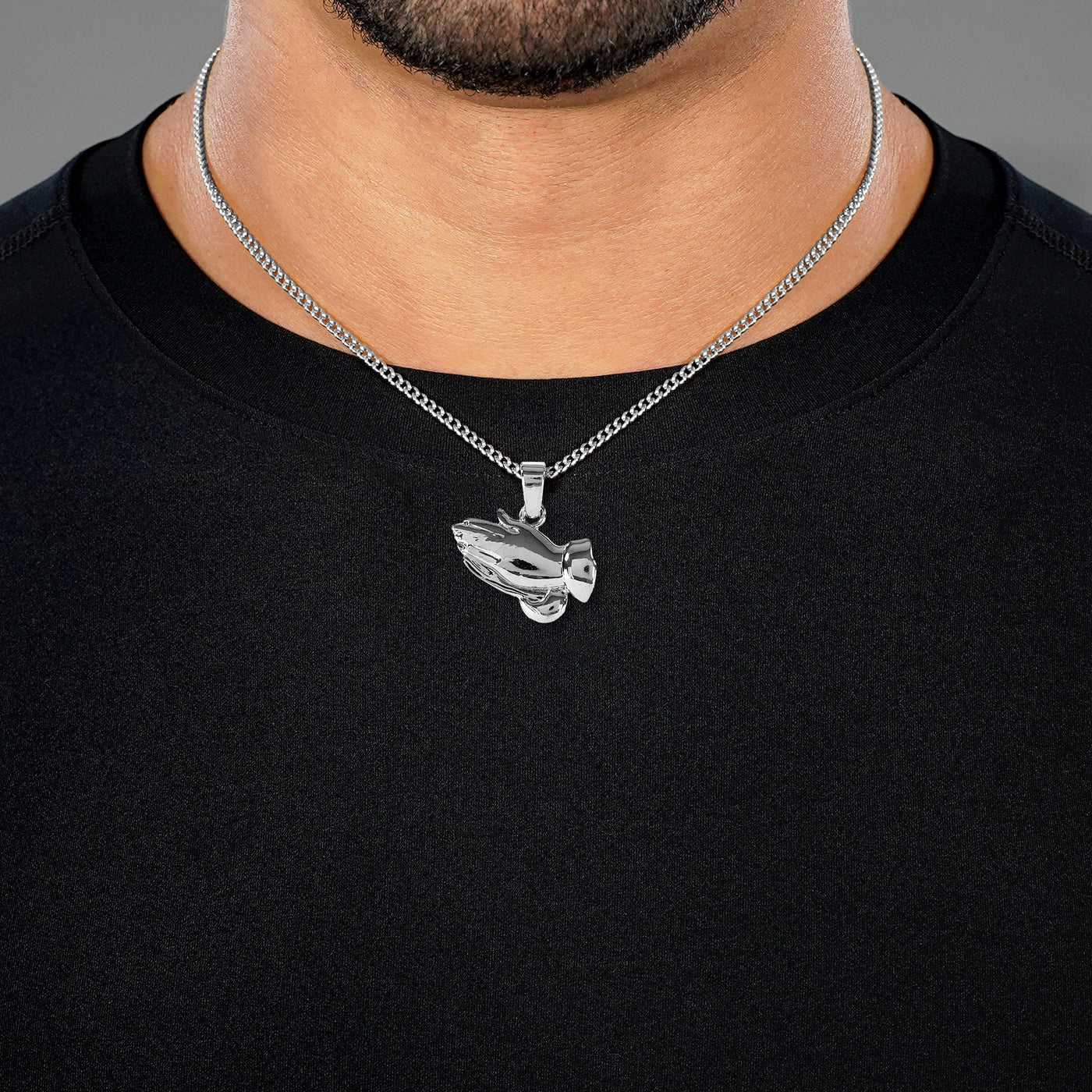 Praying Hands 1½" Pendant with Chain Necklace - Stainless Steel
