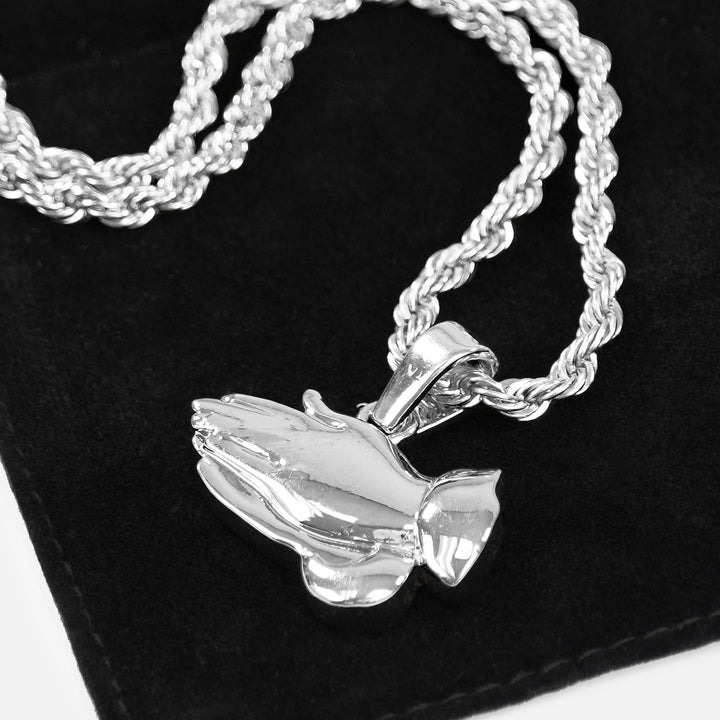 Praying Hands 1½" Pendant with Chain Necklace - Stainless Steel