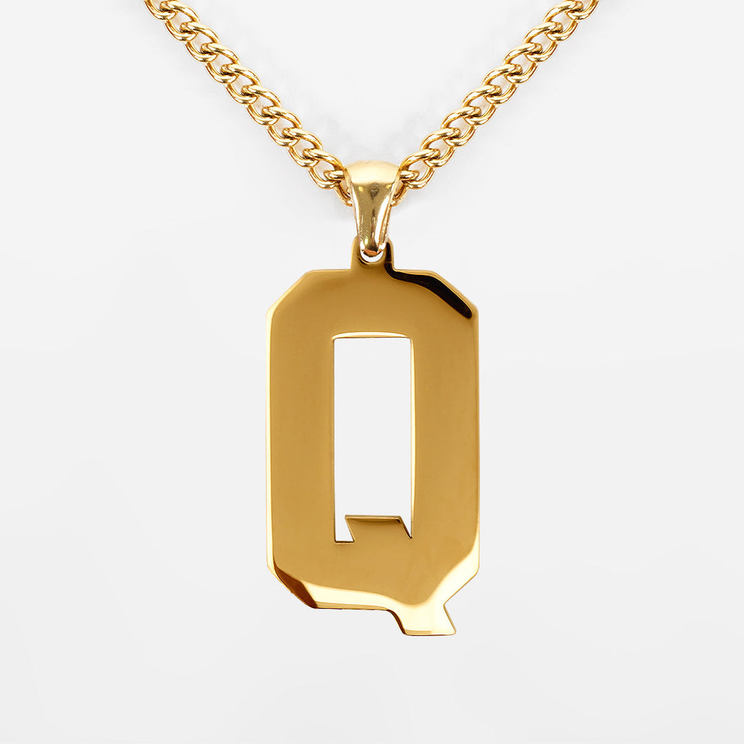 Q Letter Pendant with Chain Kids Necklace - Gold Plated Stainless Steel