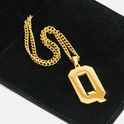 Q Letter Pendant with Chain Kids Necklace - Gold Plated Stainless Steel