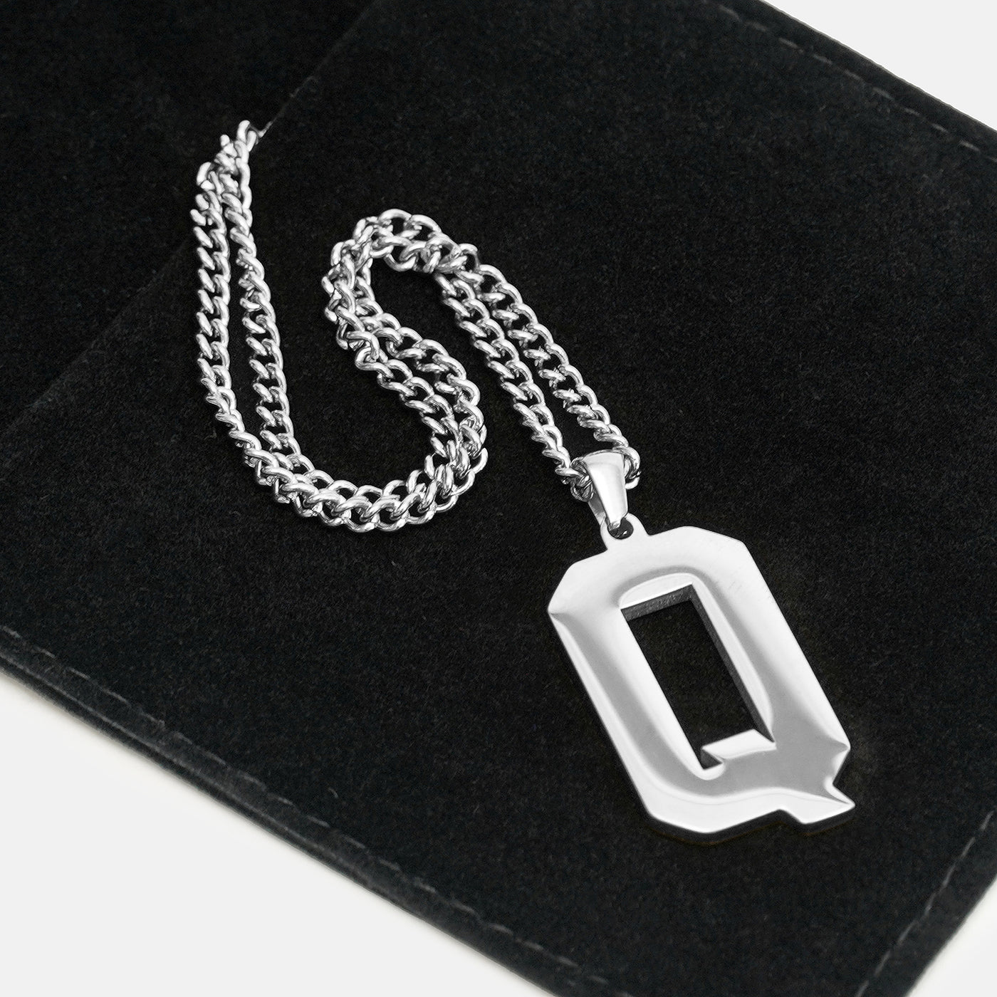 Q Letter Pendant with Chain Necklace - Stainless Steel