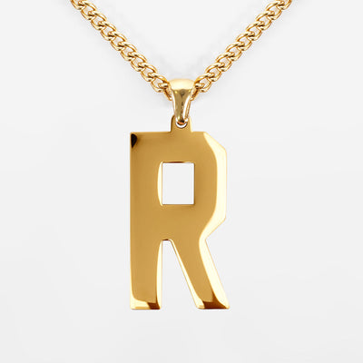 R Letter Pendant with Chain Kids Necklace - Gold Plated Stainless Steel