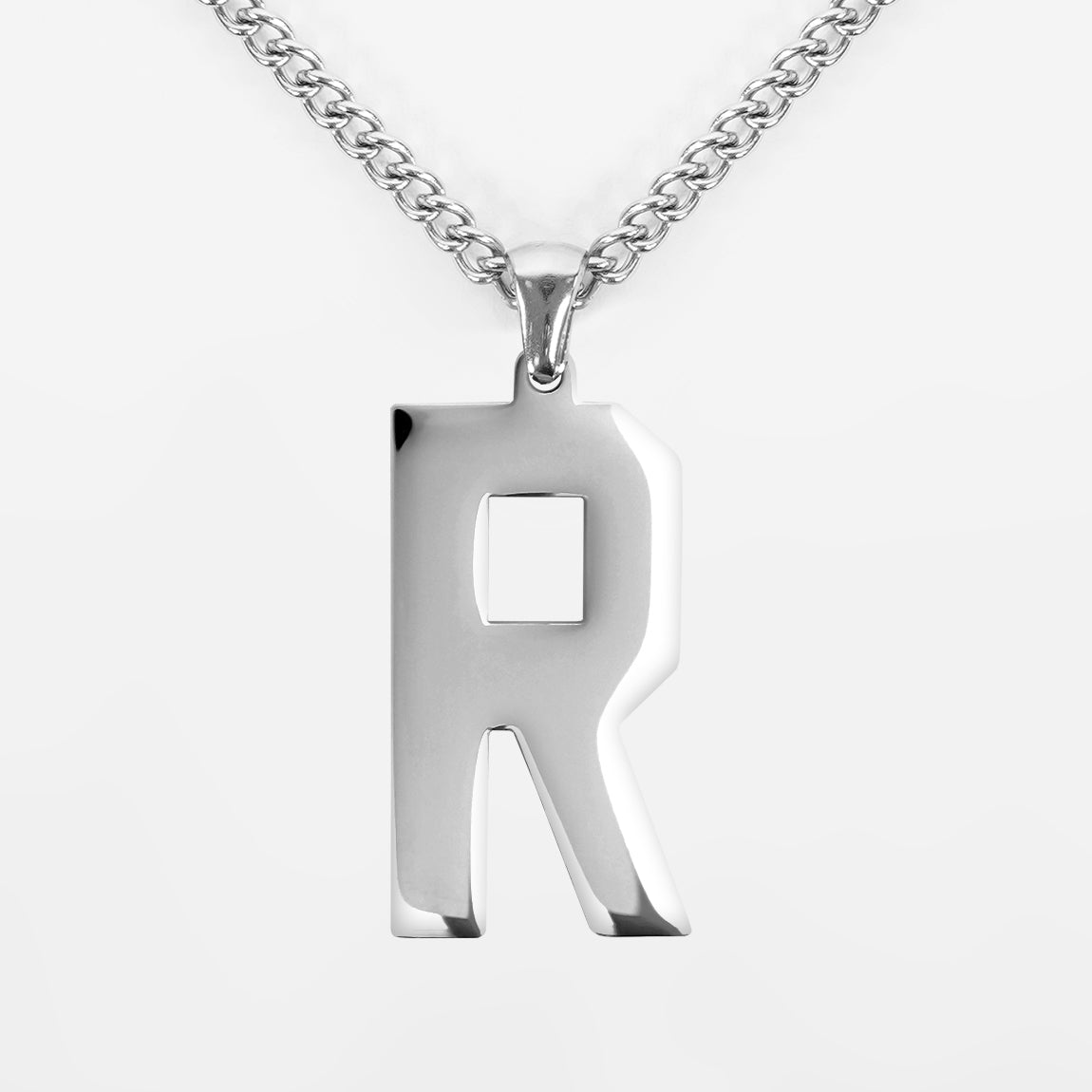 R Letter Pendant with Chain Necklace - Stainless Steel