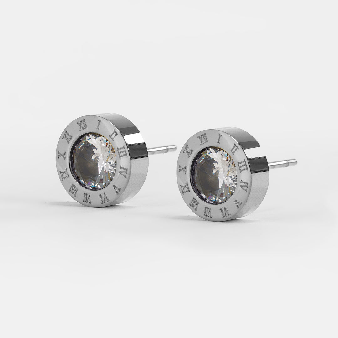 Roman Numeral Stud Earrings - Stainless Steel