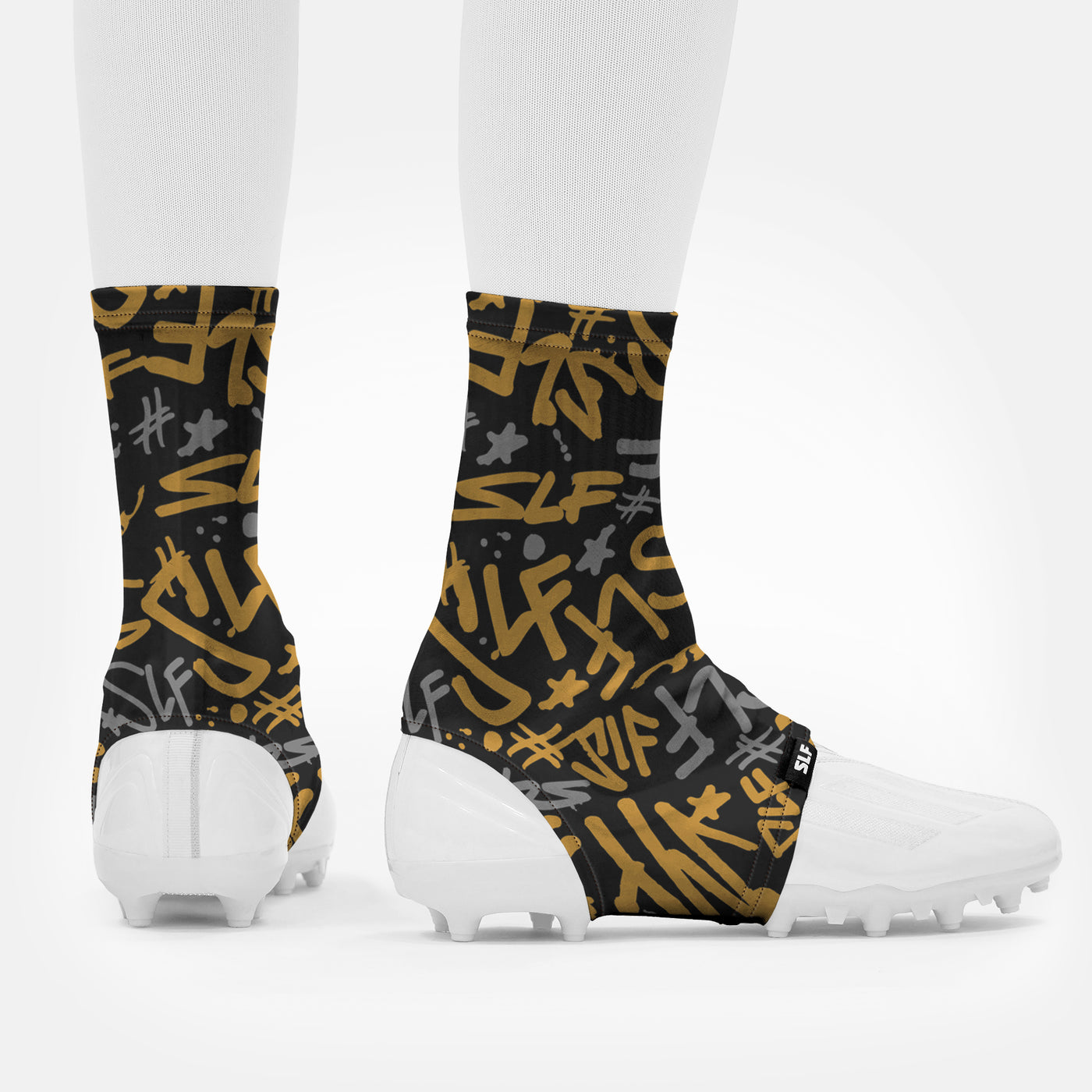 SLF Pattern Black Gold Spats / Cleat Covers