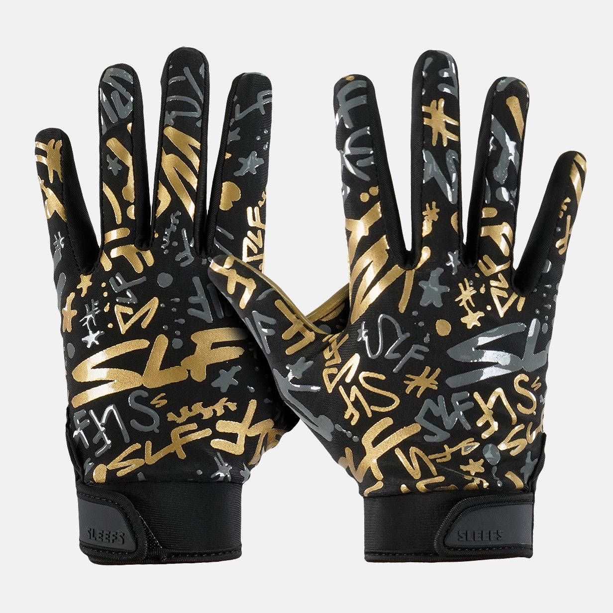 SLF Pattern Black Gold Sticky Football Receiver Gloves