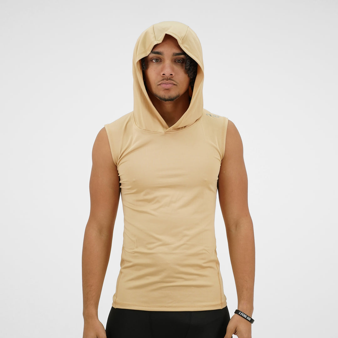 Sand Sleeveless Compression Hoodie