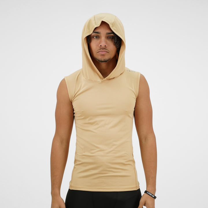 Sand Sleeveless Compression Hoodie