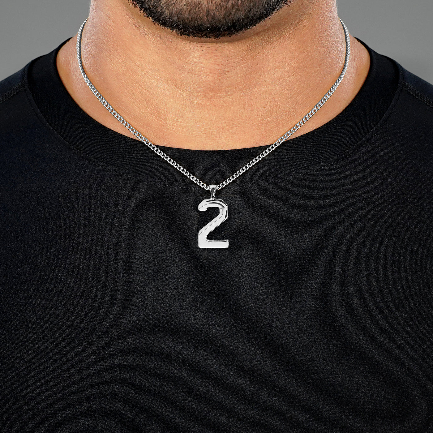 2 Number Pendant with Chain Necklace - Stainless Steel