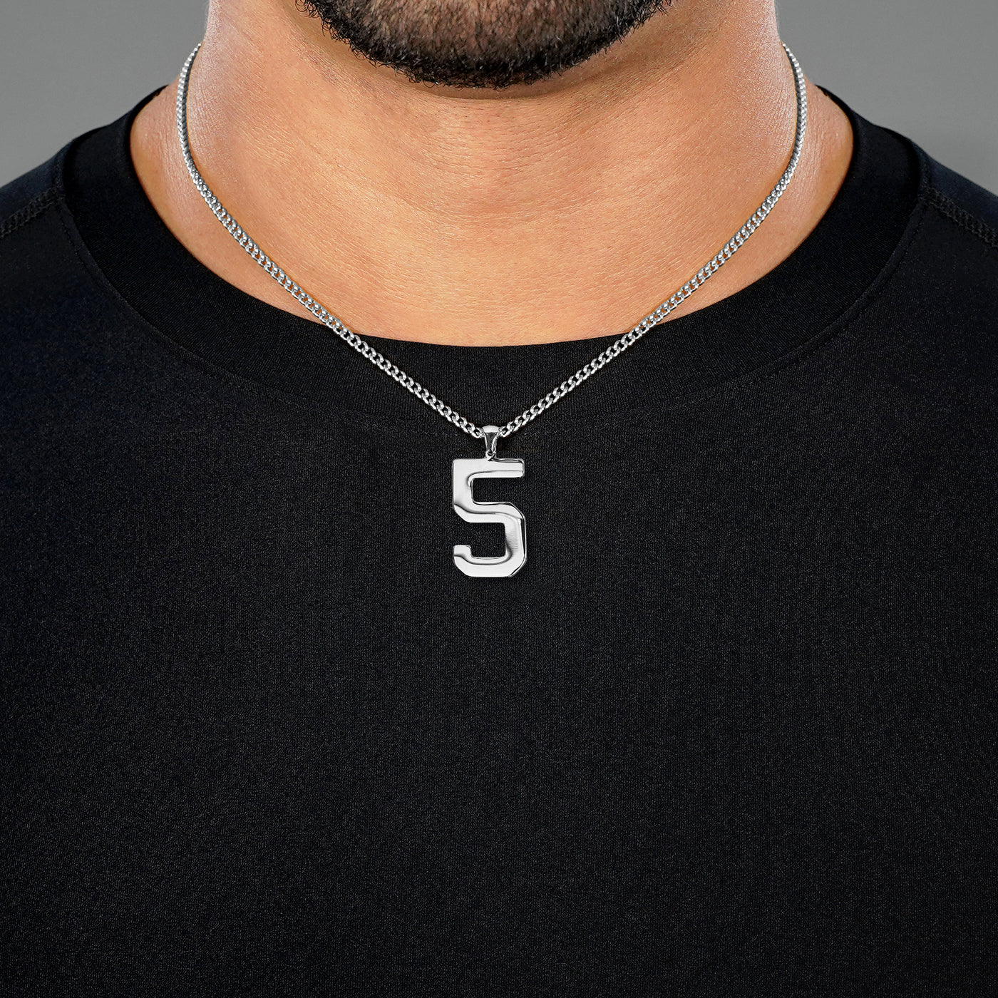 5 Number Pendant with Chain Necklace - Stainless Steel