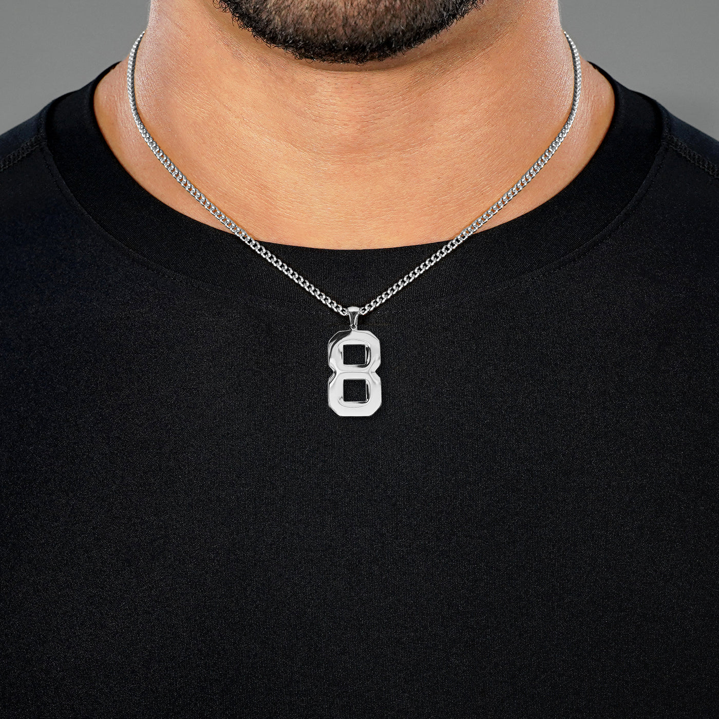 8 Number Pendant with Chain Necklace - Stainless Steel