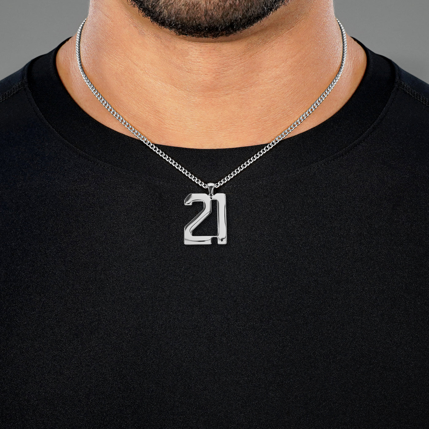 21 Number Pendant with Chain Necklace - Stainless Steel