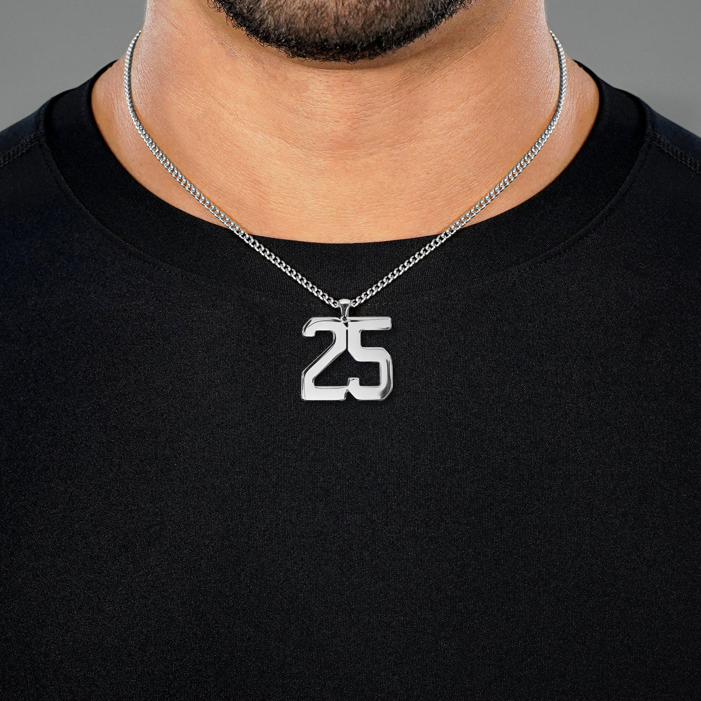 25 Number Pendant with Chain Necklace - Stainless Steel