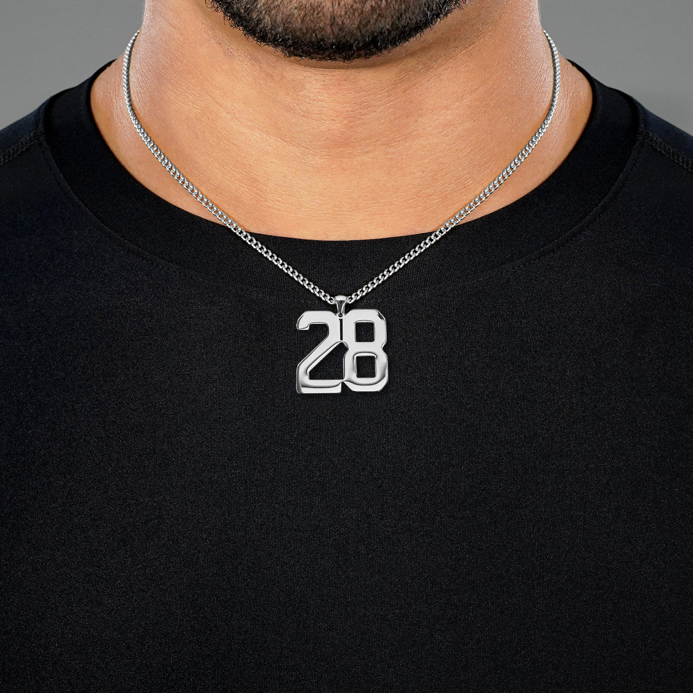 28 Number Pendant with Chain Necklace - Stainless Steel