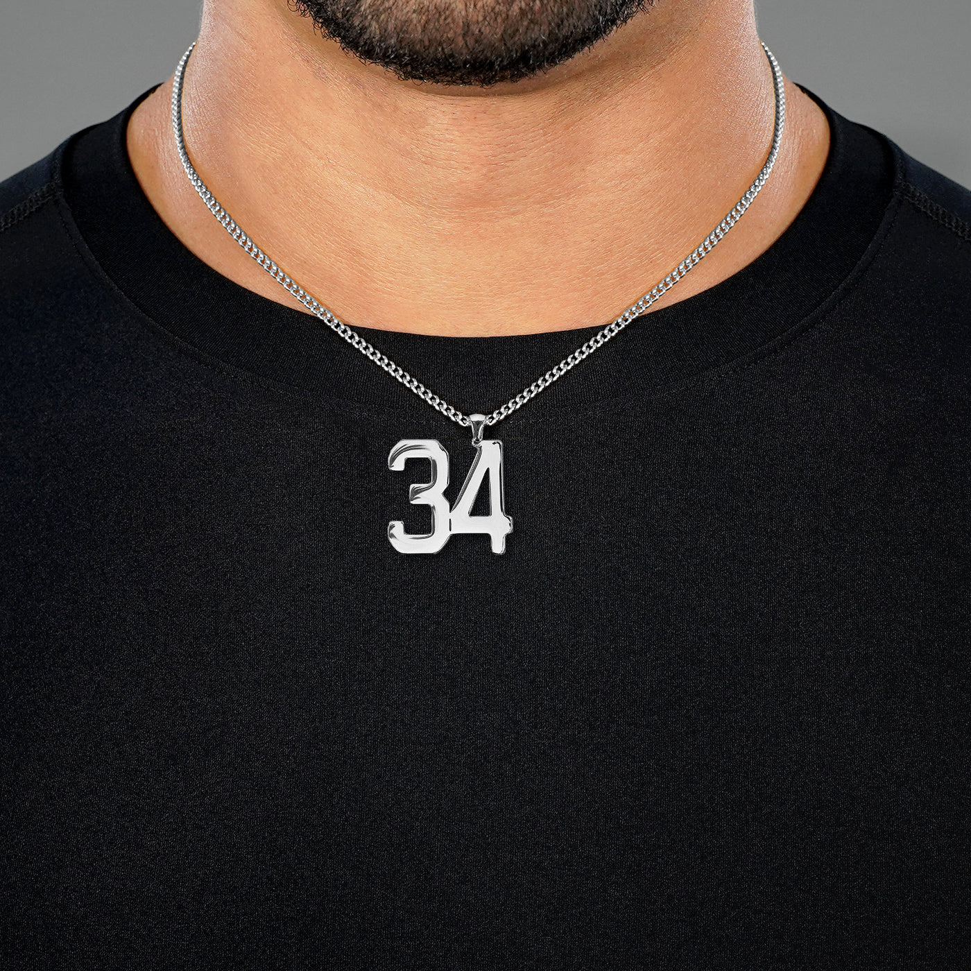 34 Number Pendant with Chain Necklace - Stainless Steel