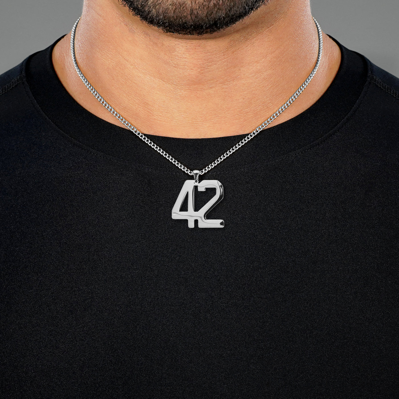 42 Number Pendant with Chain Necklace - Stainless Steel